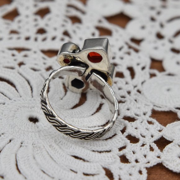 Vintage Sterling Silver Ring Teardrop Garnet with Ruby Red Glass Stones - Picture 7 of 8